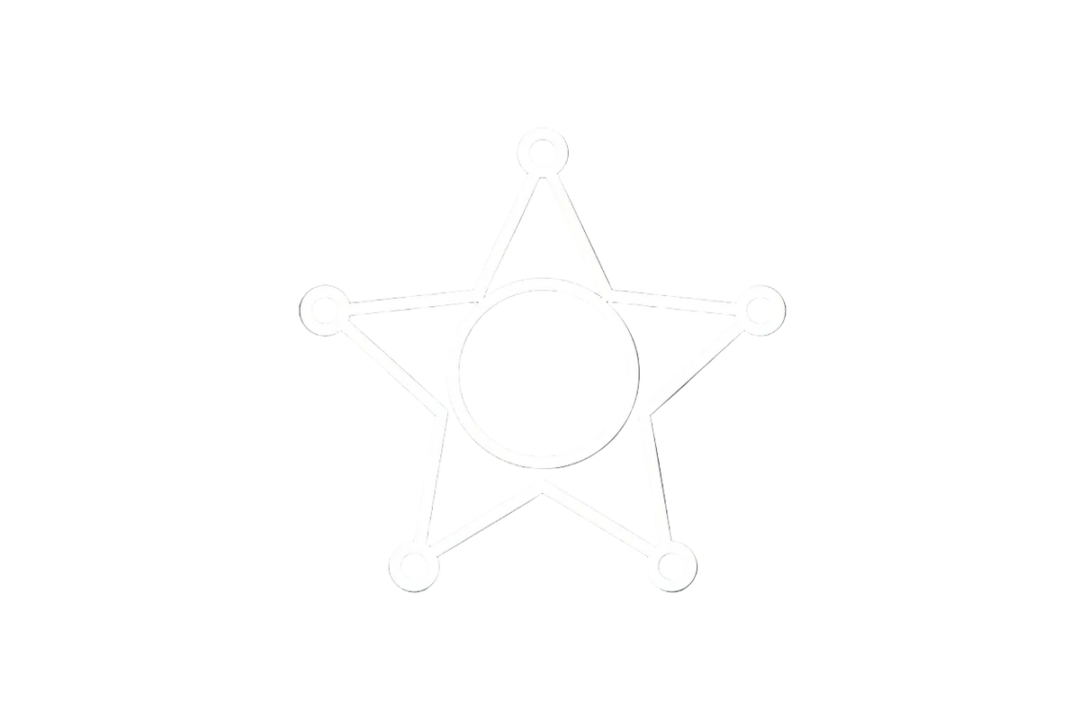 white outline of a sheriff badge, no background 